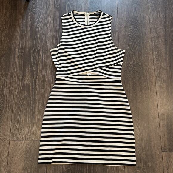 EXPRESS Striped Bodycon Dress Women’s size 8 Black White Striped - Picture 1 of 3